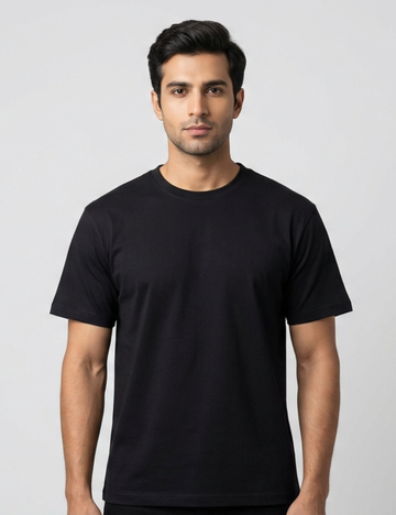 Cotton Rich Solid Half Sleeve Round Neck T-Shirt - Black