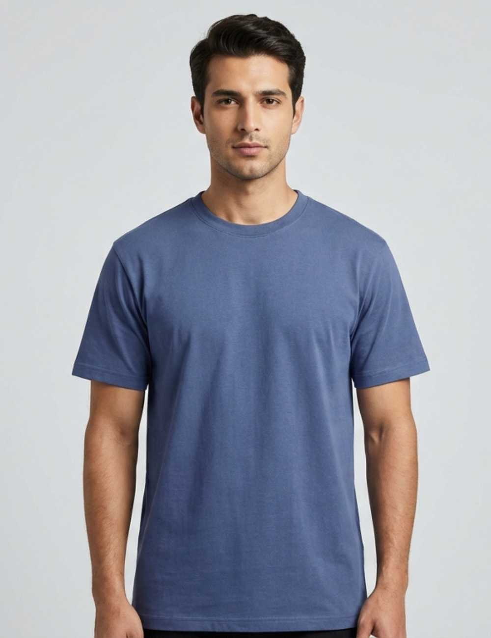 Cotton Rich Solid Half Sleeve Round Neck T-Shirt - Steel Blue
