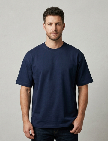 Cotton Rich Solid Half Sleeve Round Neck T-Shirt - Navy Blue