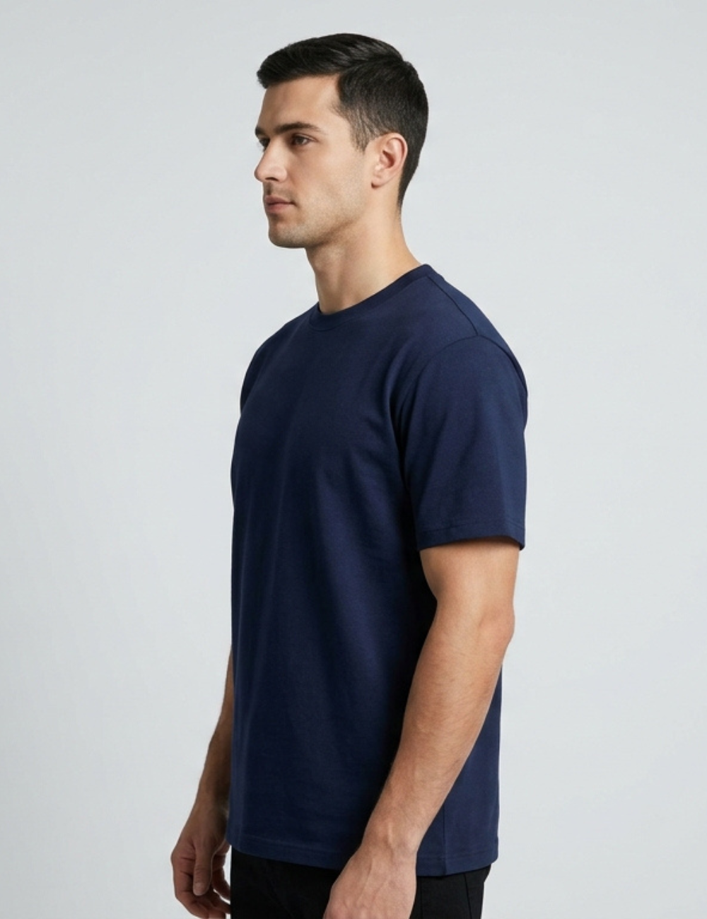 Cotton Rich Solid Half Sleeve Round Neck T-Shirt - Navy Blue
