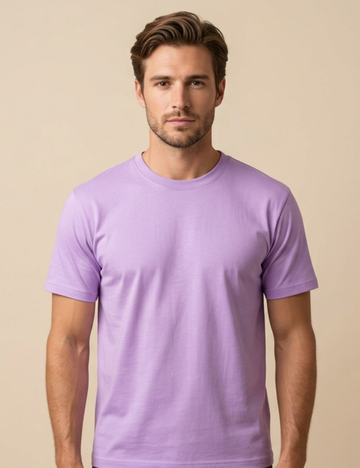Cotton Rich Solid Half Sleeve Round Neck T-Shirt - Lavender