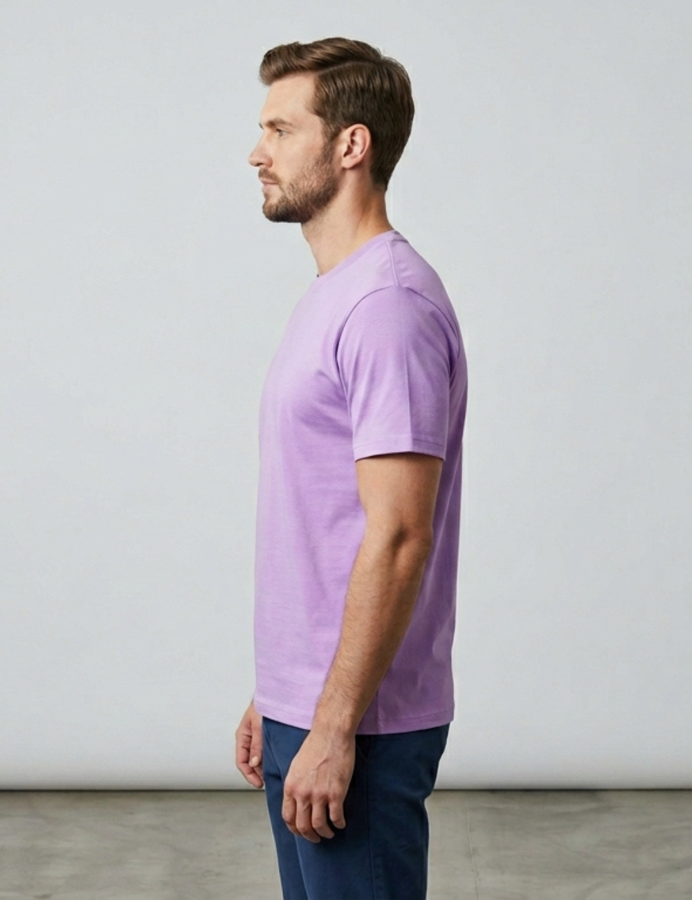 Cotton Rich Solid Half Sleeve Round Neck T-Shirt - Lavender