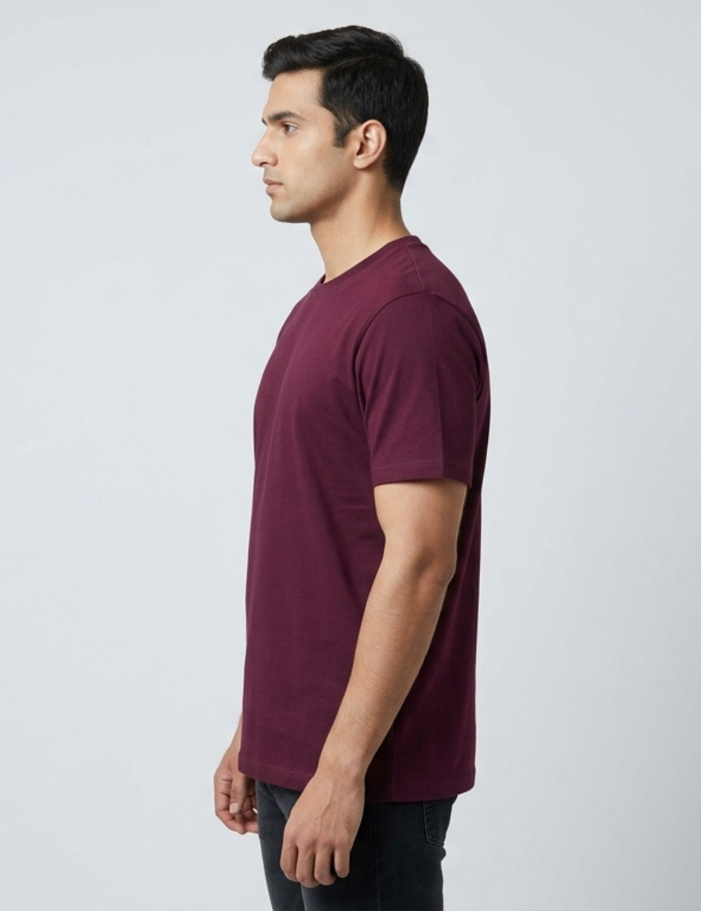 Cotton Rich Solid Half Sleeve Round Neck T-Shirt - Maroon