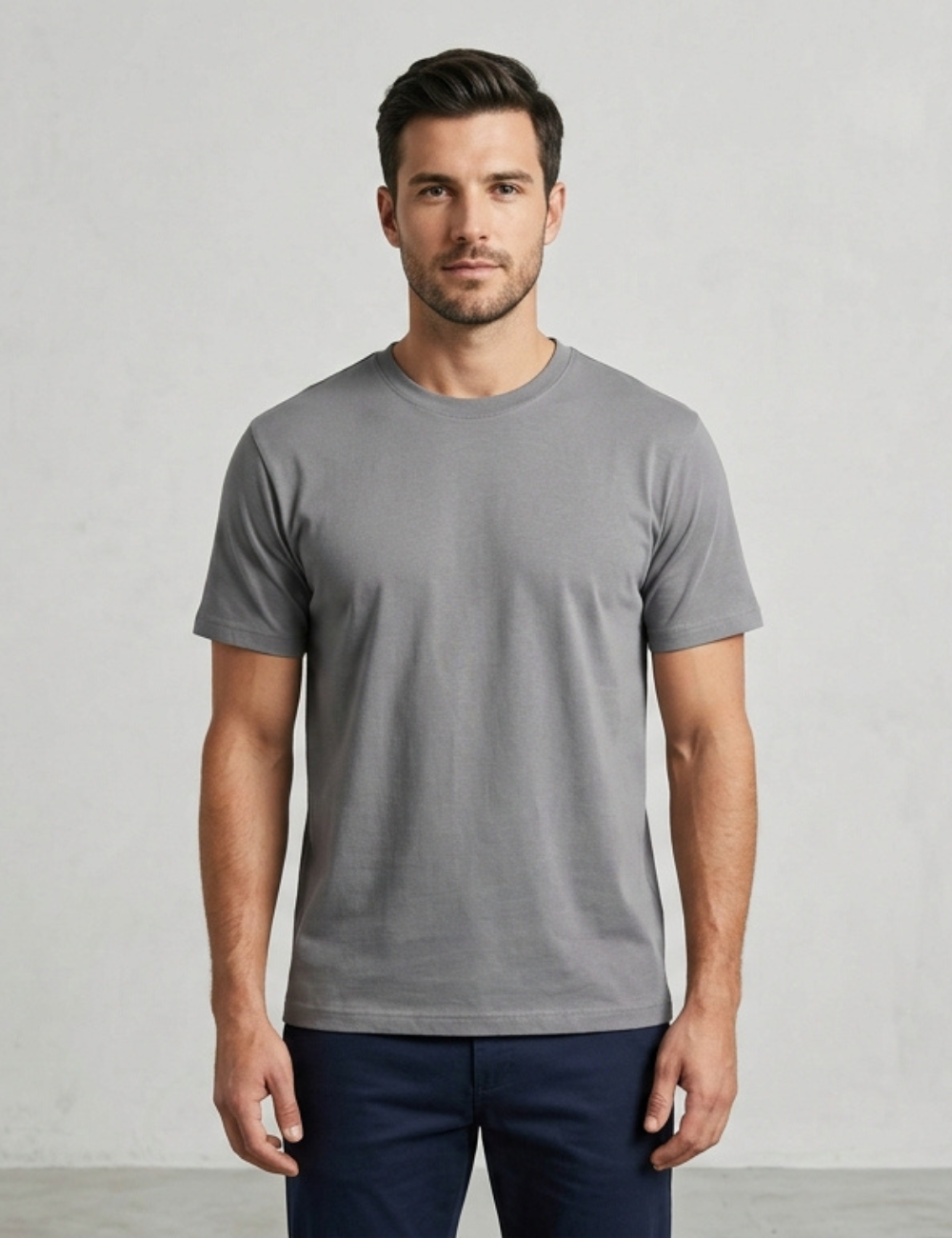 Cotton Rich Solid Half Sleeve Round Neck T-Shirt - Charcoal Grey