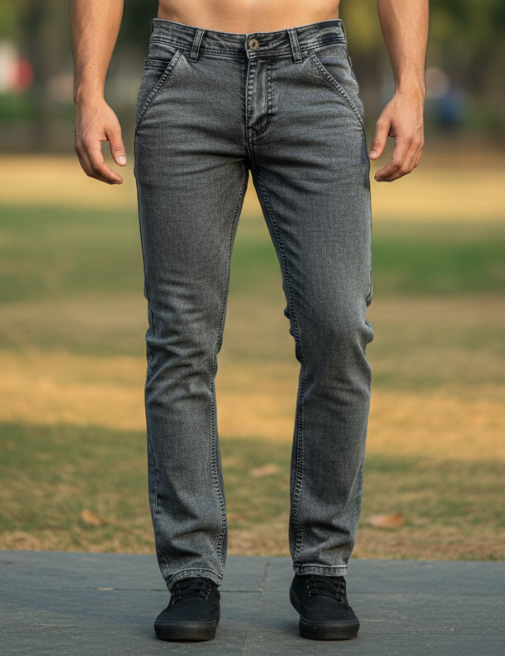 Men’s Grey Pencil Fit Jeans – Bold Look, Modern Comfort