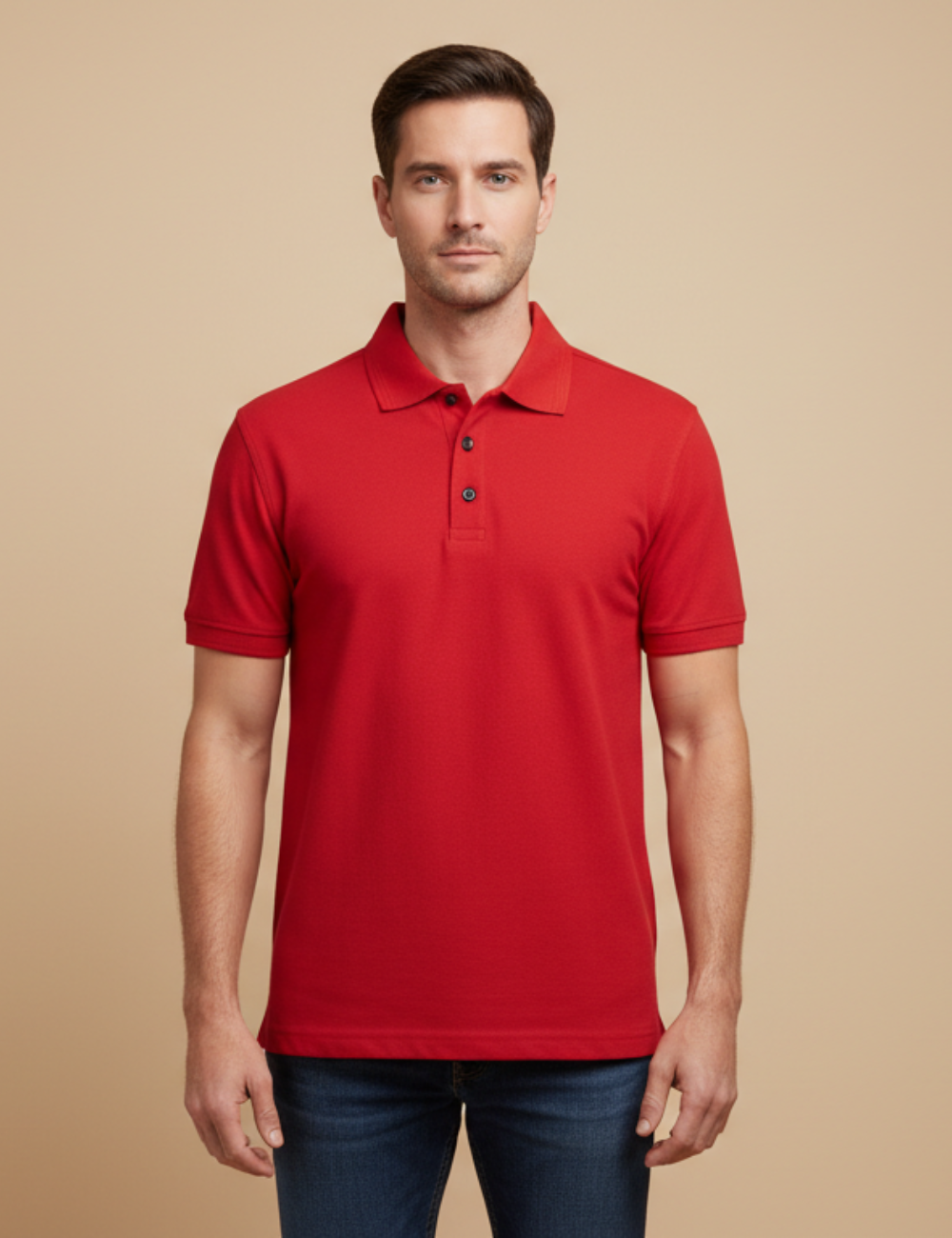Cotton Rich Solid Half Sleeve Polo T-Shirt - Red