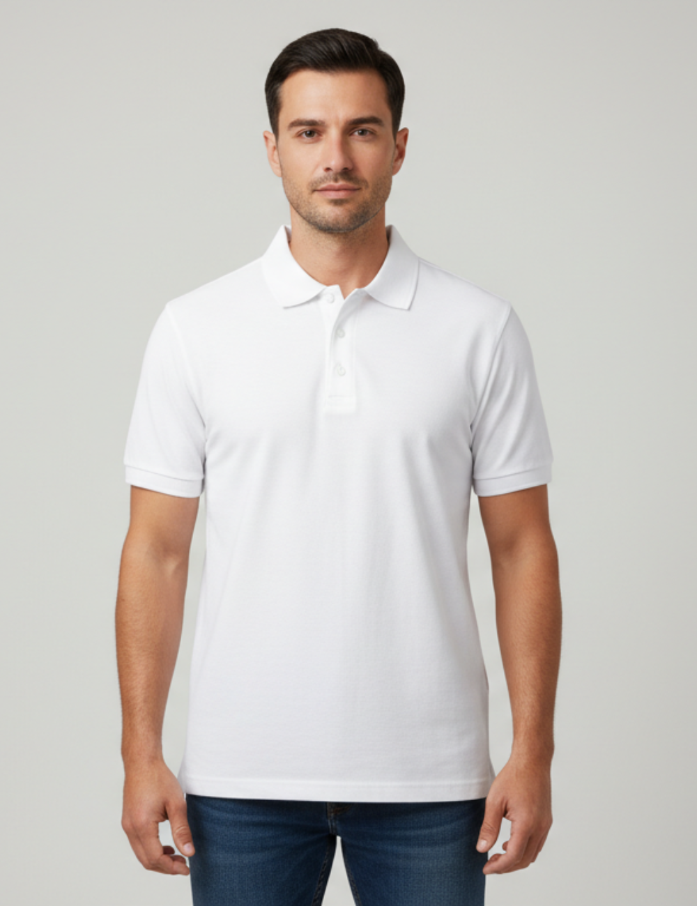 Cotton Rich Solid Half Sleeve Polo T-Shirt - White