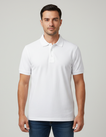 Cotton Rich Solid Half Sleeve Polo T-Shirt - White