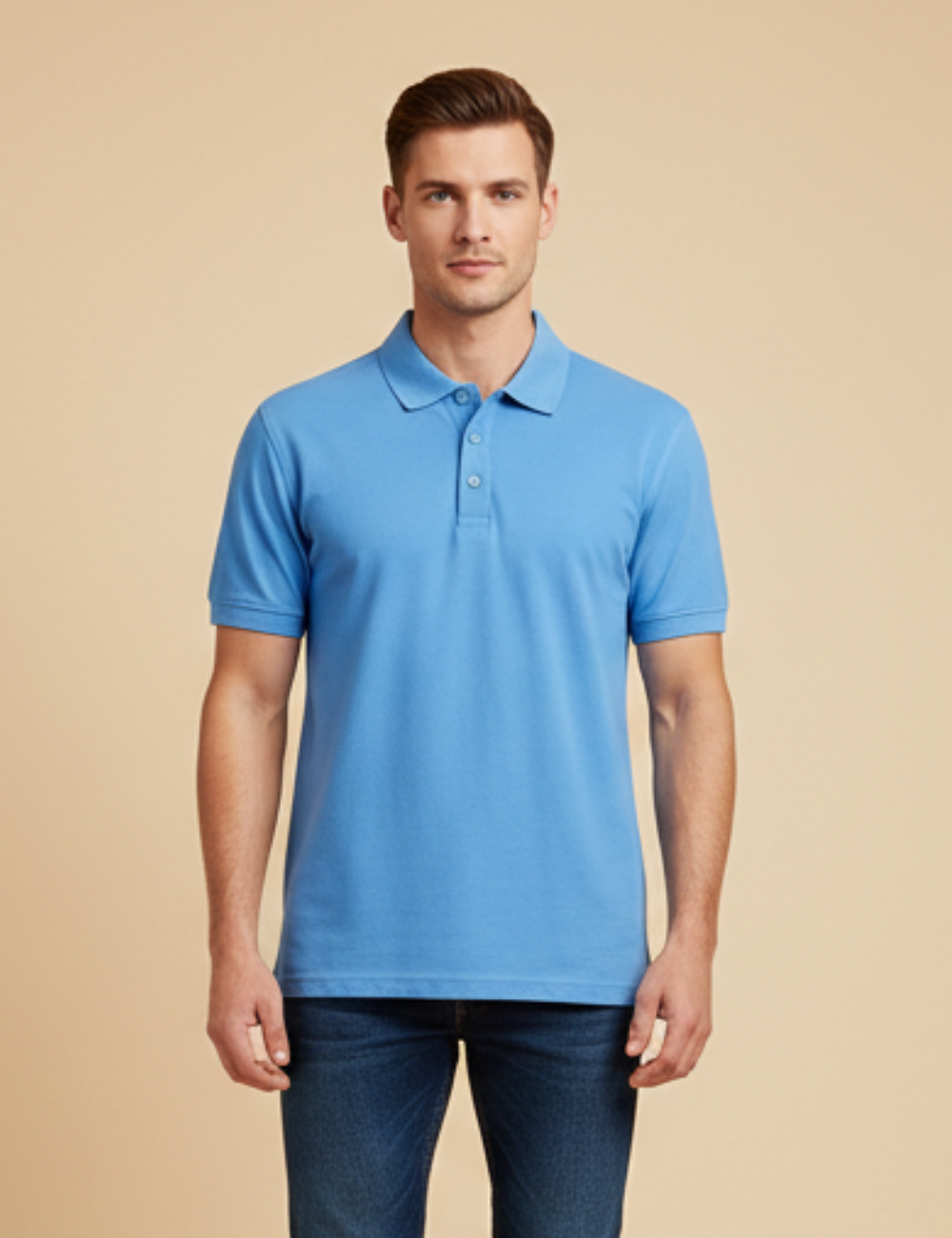 Cotton Rich Solid Half Sleeve Polo T-Shirt - Sky Blue