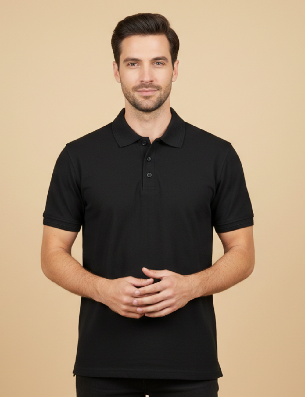 Cotton Rich Solid Half Sleeve Polo T-Shirt - Black