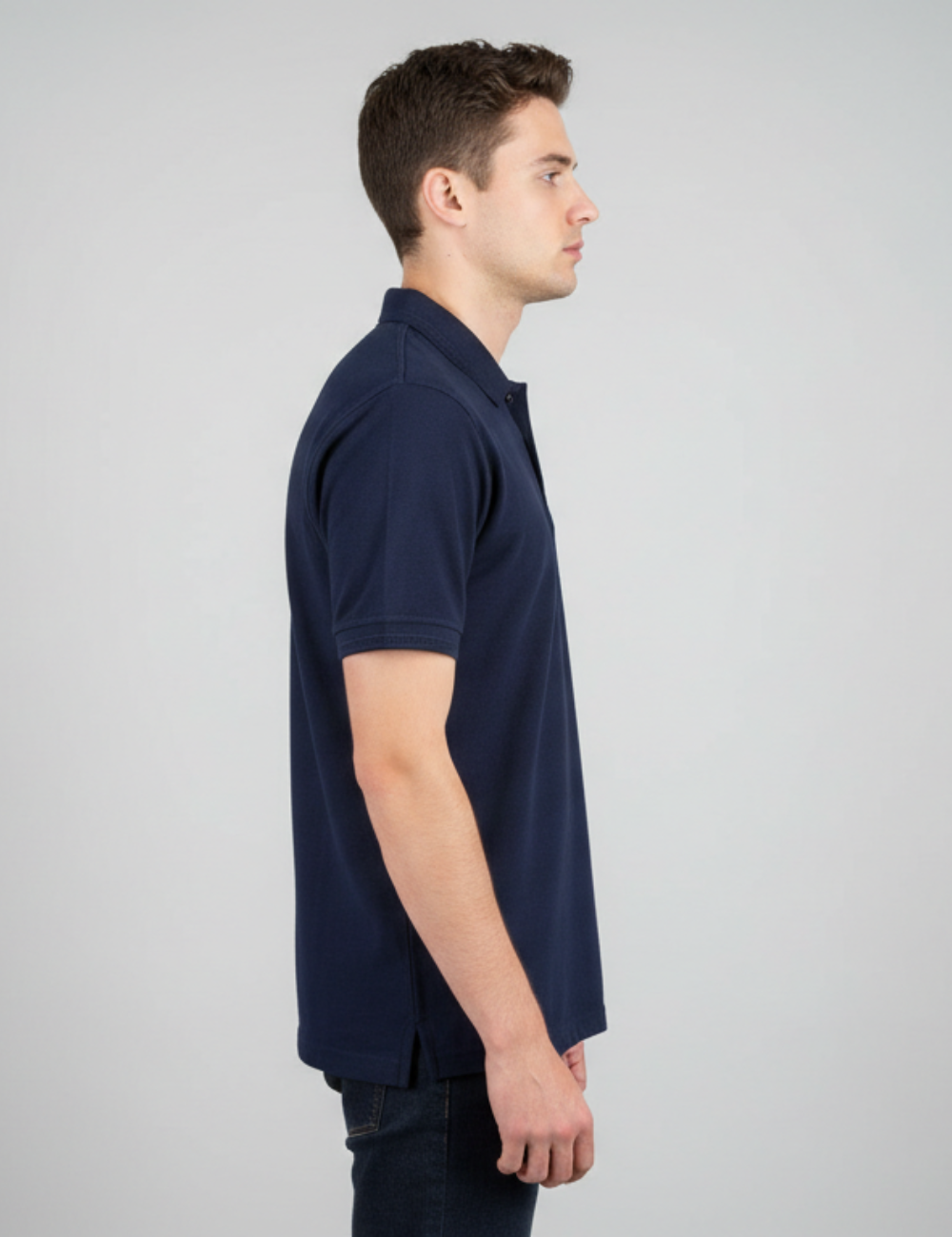 Cotton Rich Solid Half Sleeve Polo T-Shirt - Navy Blue