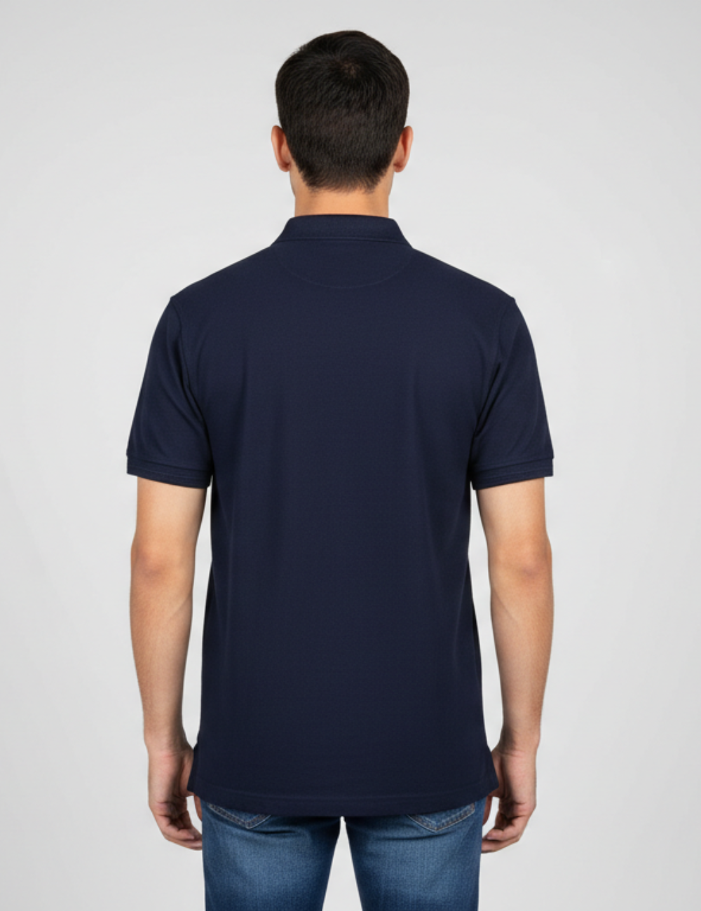 Cotton Rich Solid Half Sleeve Polo T-Shirt - Navy Blue