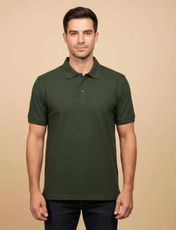 Cotton Rich Solid Half Sleeve Polo T-Shirt - Bottle Green
