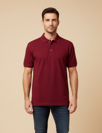 Cotton Rich Solid Half Sleeve Polo T-Shirt - Maroon